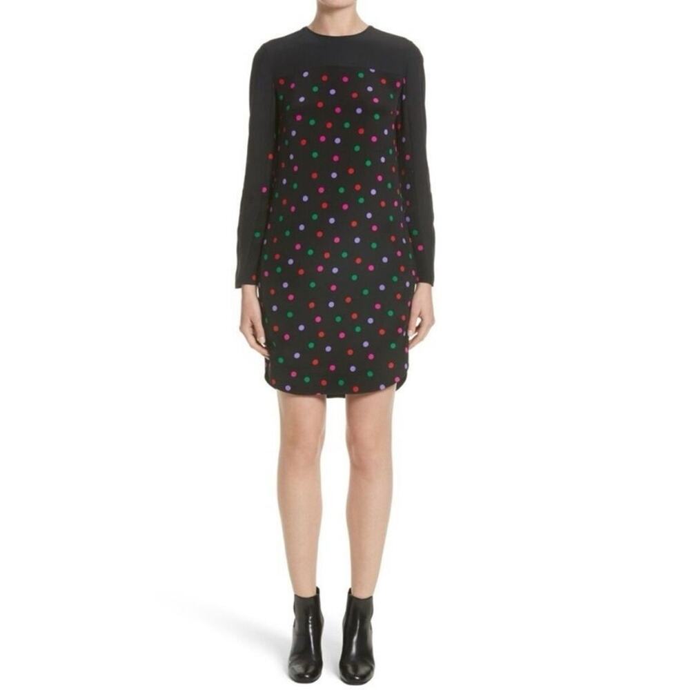 Akris Punto Silk Long Sleeved Multicolored Polka Dot Dress With Pockets Size 8